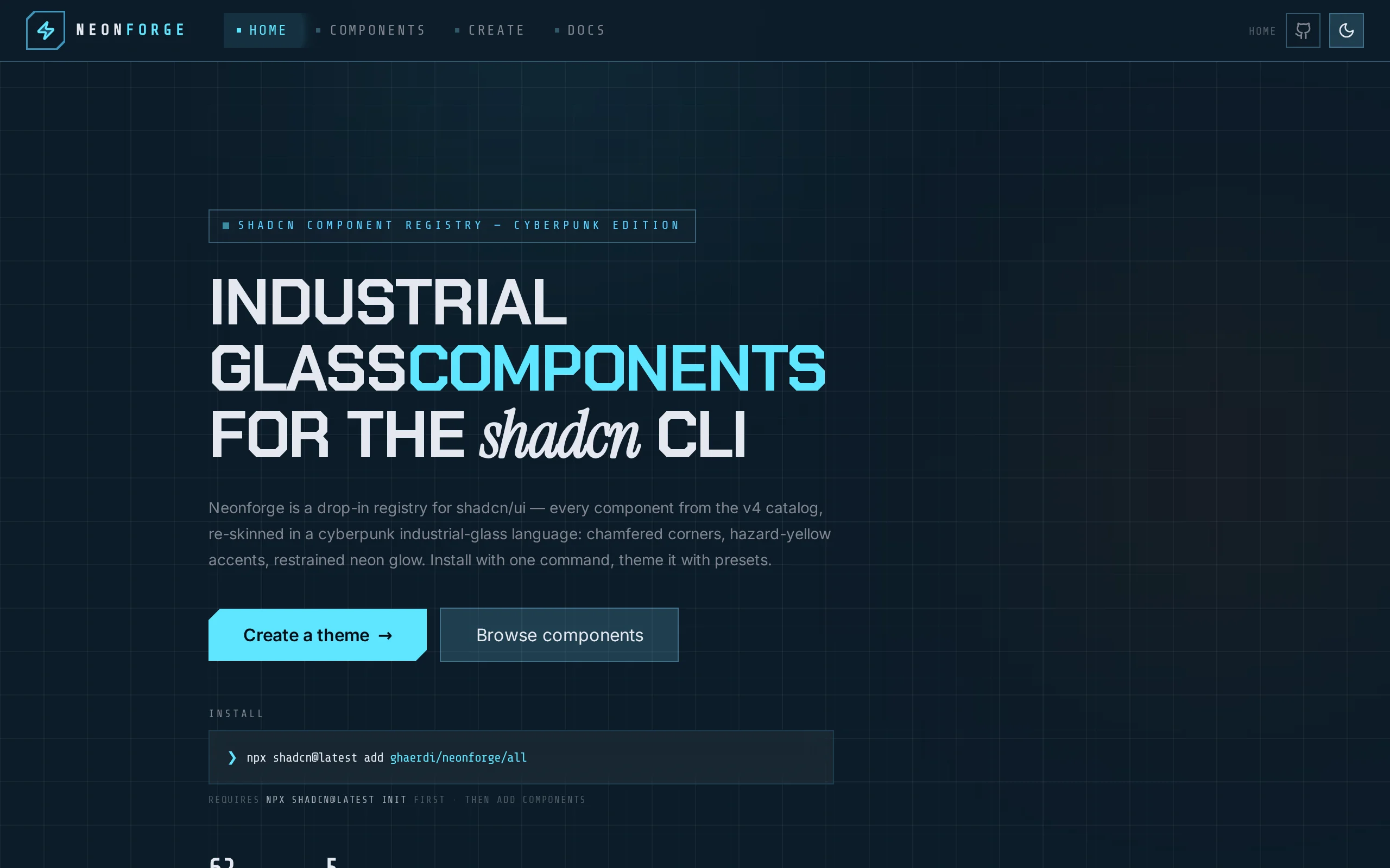 Neonforge component library landing page