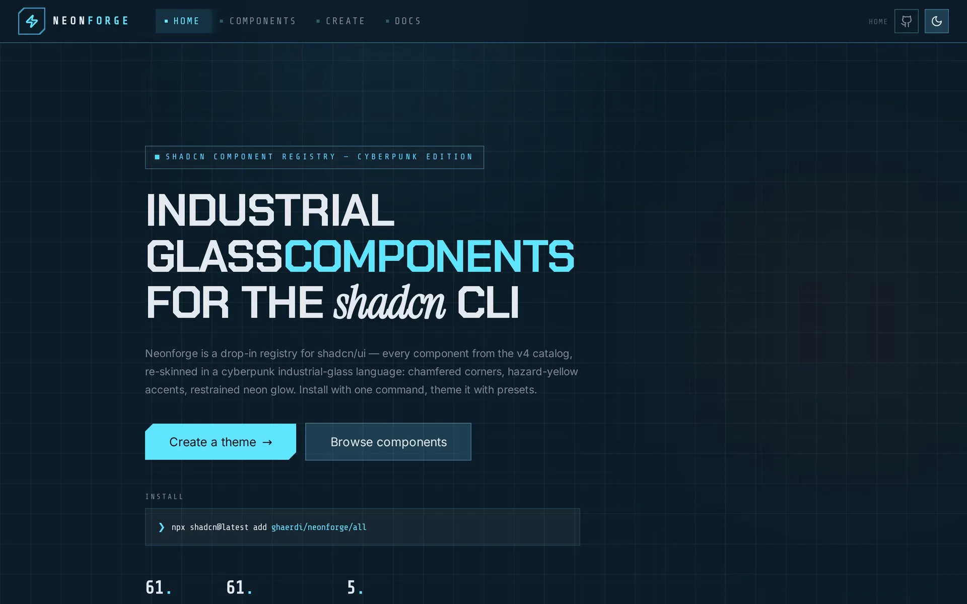 Neonforge component library landing page
